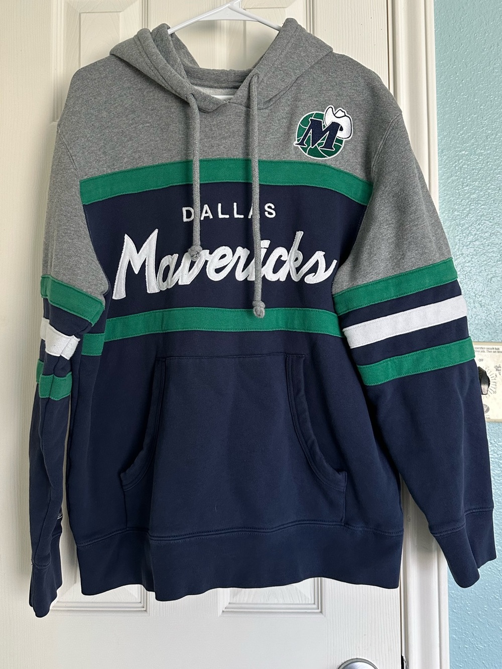 Mitchell & Ness Dallas Mavericks Stitched Headcoach Hoody Gray Blue Mens XL
